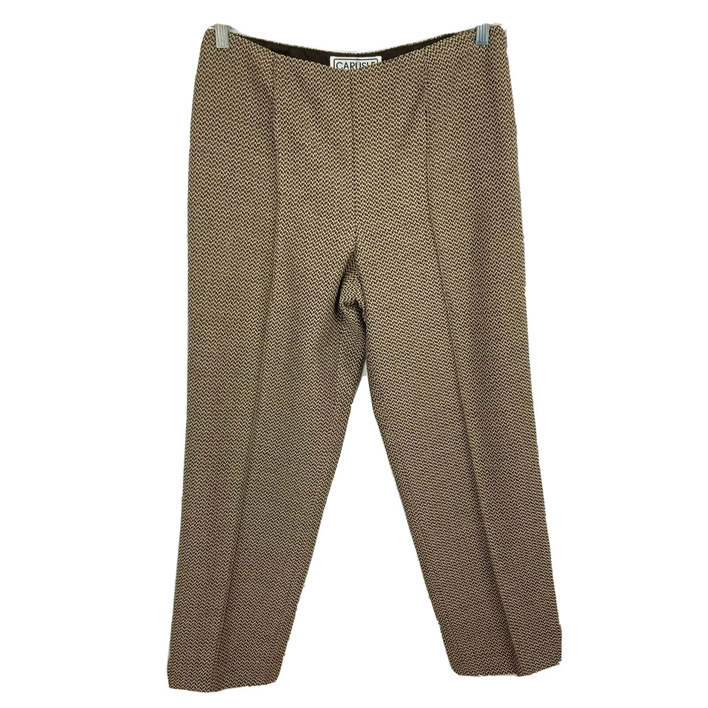 Carlisle Pants Womens Sz 12 Tweed Dress Trousers Brown Beige Wool Straight Leg